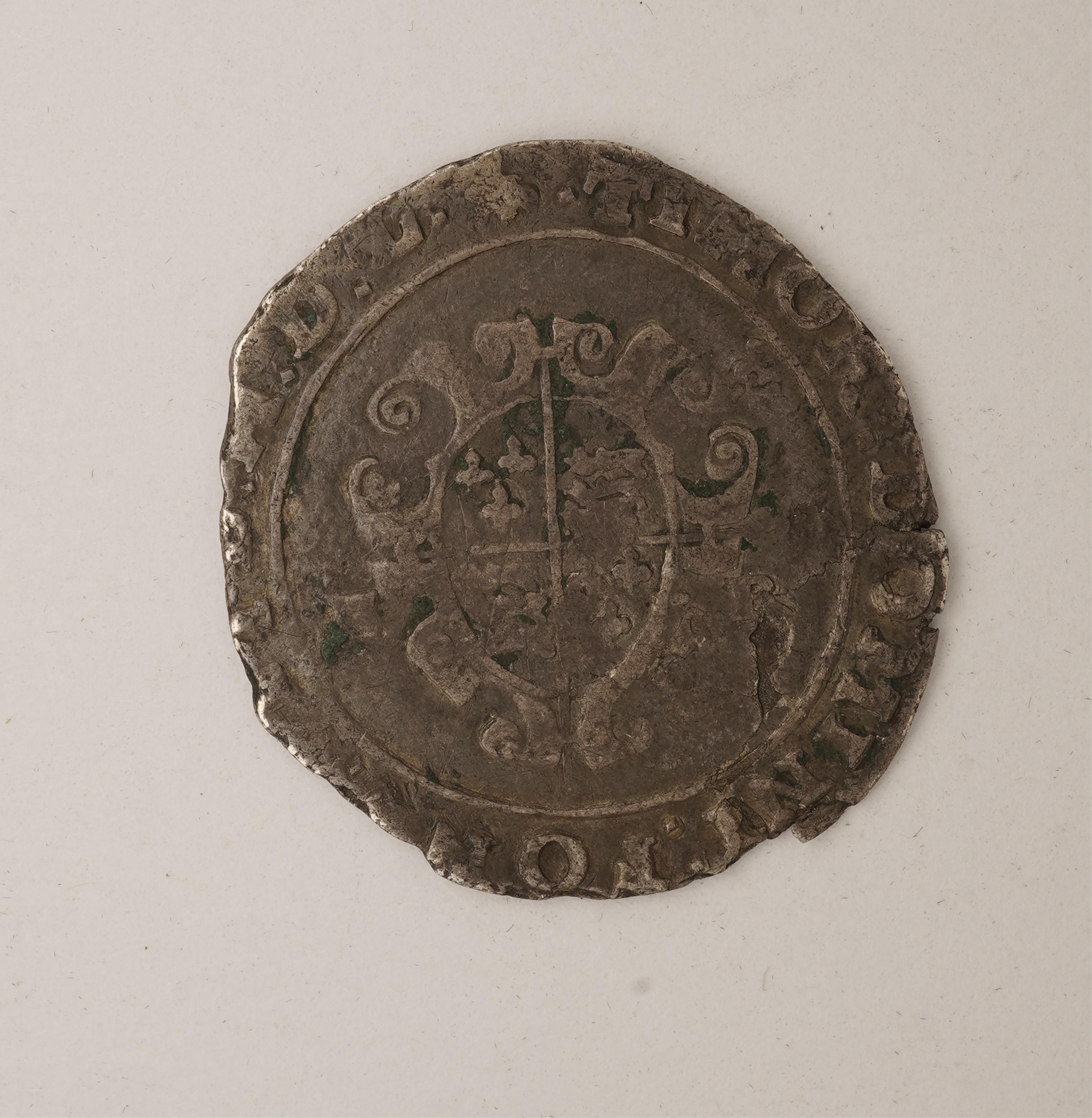 British hammered coins, Edward VI, debased silver shilling, 1549-50, rev. TIMOR [MD]L, mm. Swan, S. 2466, 3.8g, irregular flan, surface flaking and splits, otherwise VG.